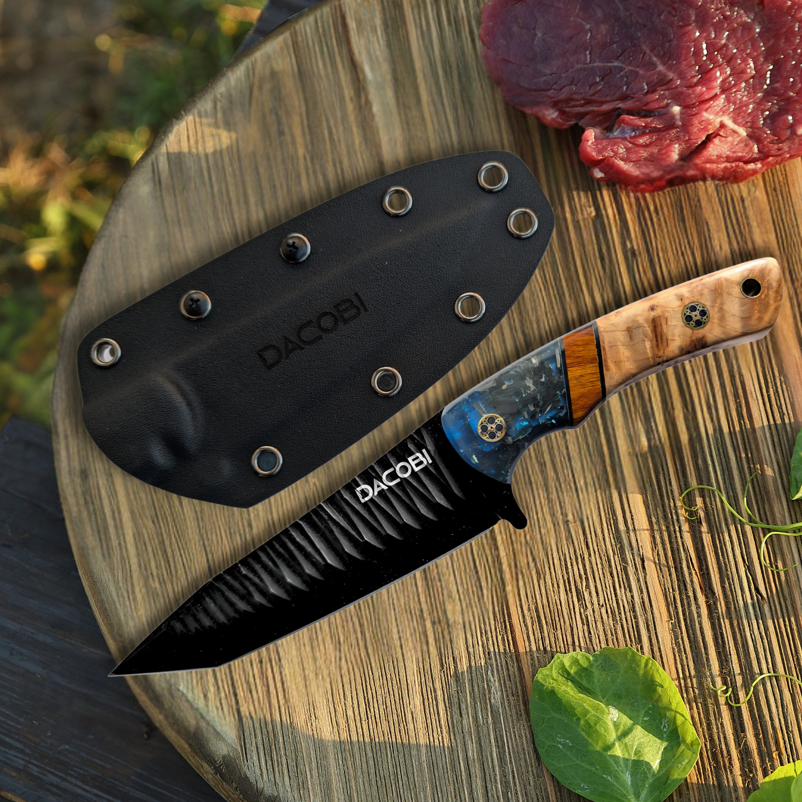 Gran Paradiso - Bushcraft nož, jeklo D2, ročaj iz smole s karbonom in lesom