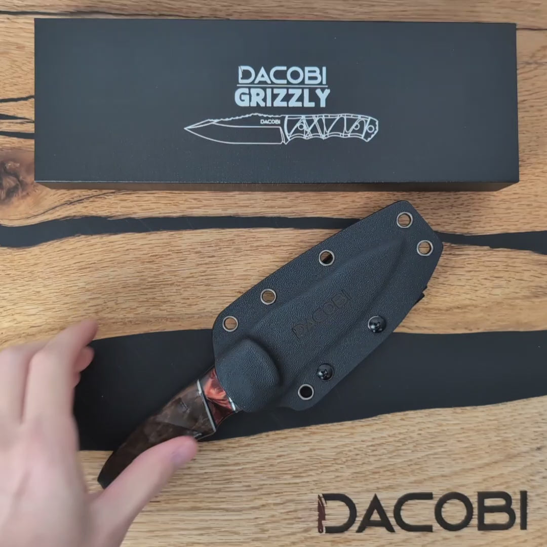 Grizzly - Bushcraft nož, jeklo D2, ročaj iz rogovje + smola