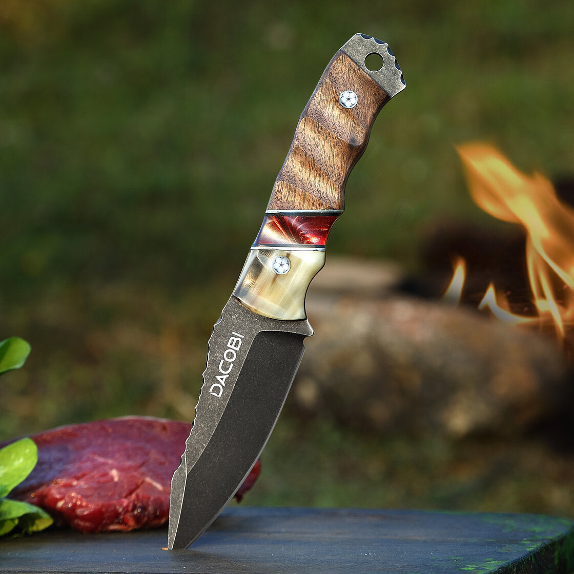 Grizzly - Bushcraft nož, jeklo D2, ročaj iz rogovje + smola