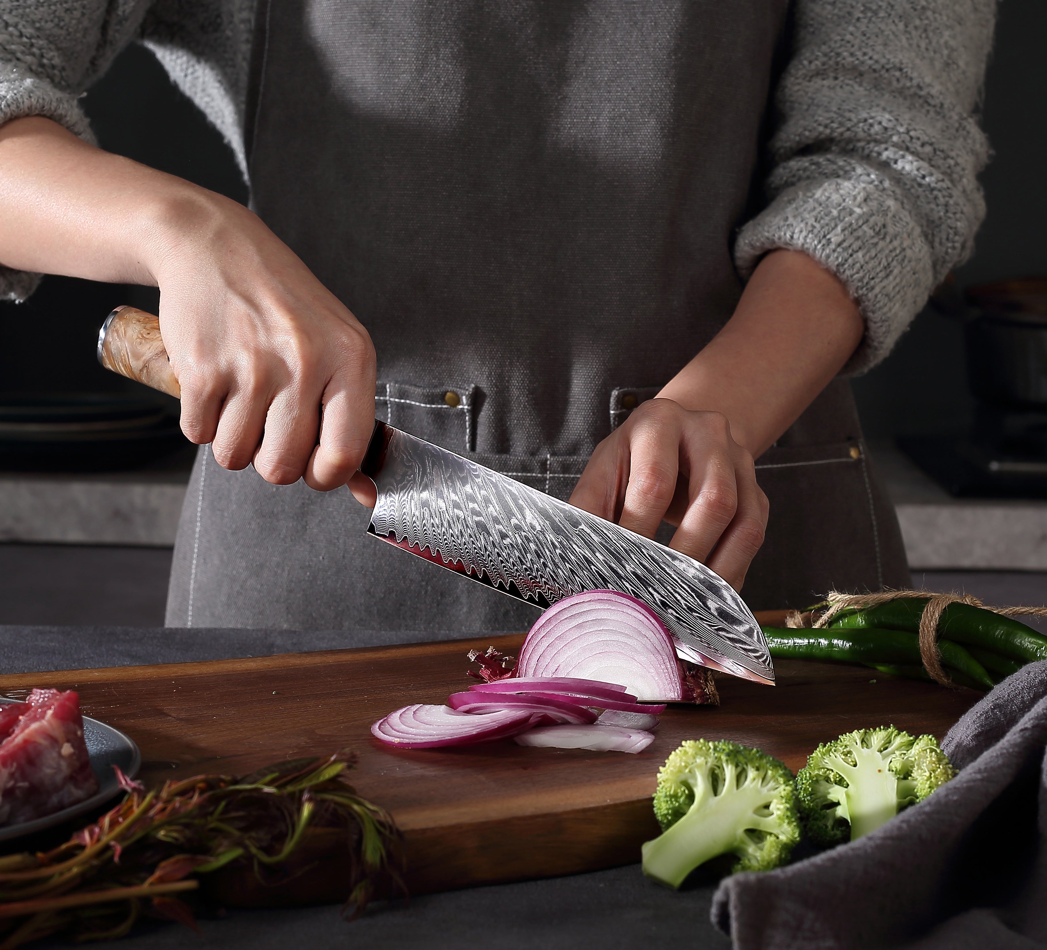 Profesionalni Santoku nož C3, 67-slojno damast jeklo - DACOBI.si