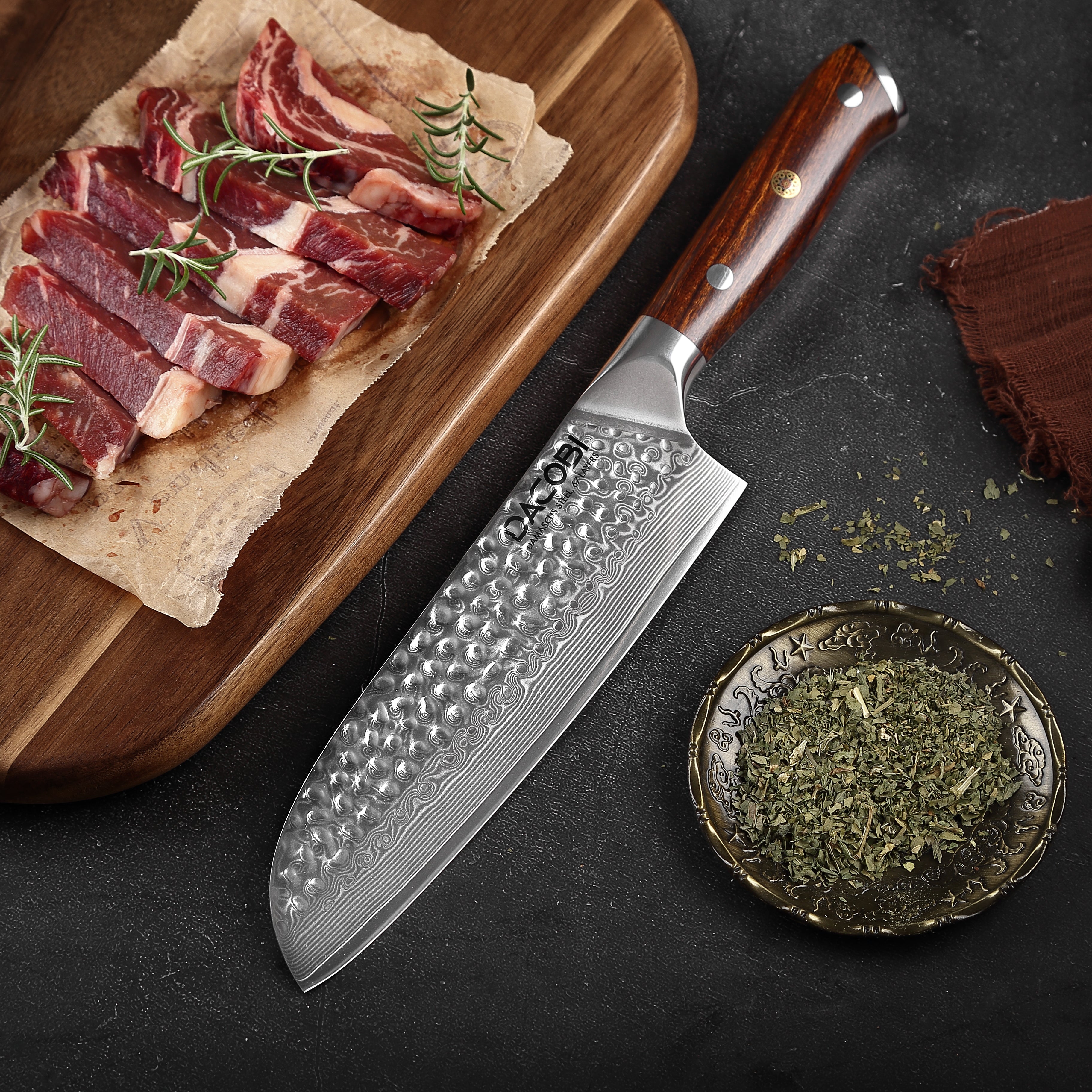 Profesionalni Santoku nož C39, 67-slojno damast jeklo - DACOBI.si