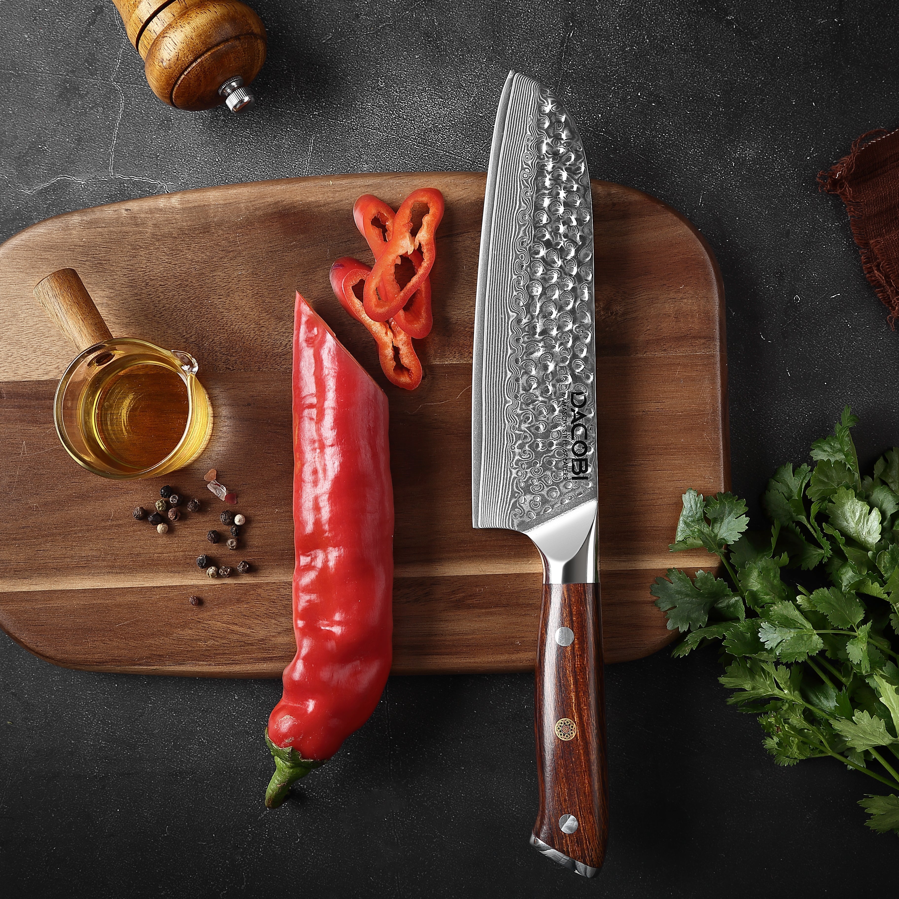 Profesionalni Santoku nož C39, 67-slojno damast jeklo - DACOBI.si
